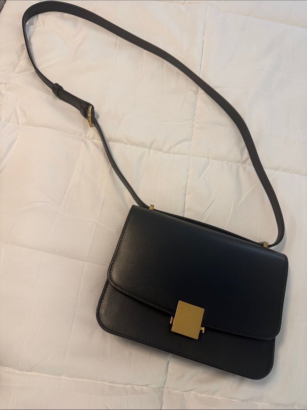 Quince Black Italian Leather Crossbody Bag with Gold Hardware - Women's Bag